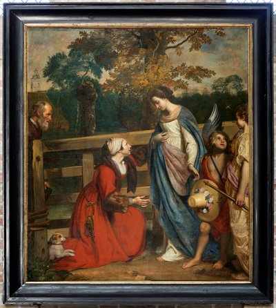 Församlingskyrka (Församlingskyrkan Our Lady Visitation). Interiör. målning. "Marys besök hos Elizabeth." Jakob I av Öst. av Jacob the Younger Van Oost