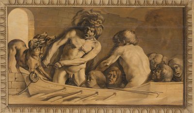 Herkules hämtar Cerberus från underjorden (Charon, Styxens färjeman) av Jacob van Campen