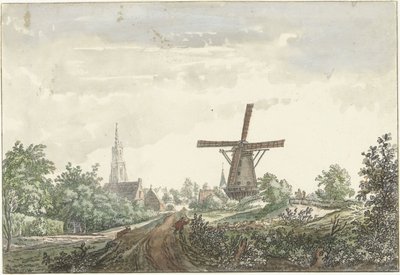 Utsikt över Leusden-vägen till Amersfoort av Jacob van Liender