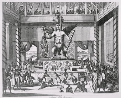 Mexikanska guden Huitzilopochtli, från "Montanus den nya och okända världen", 1671 av Jacob van Meurs