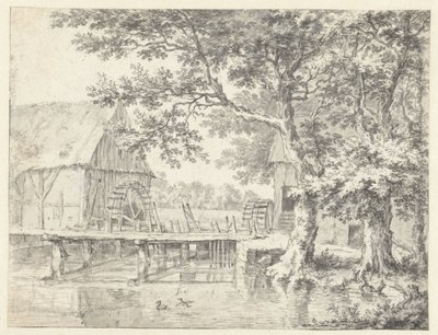 Ritning av en dubbel vattenkvarn av Jacob van Ruisdael