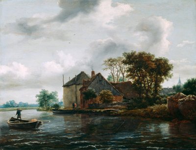 Gård och Hayrick vid en flod av Jacob van Ruisdael