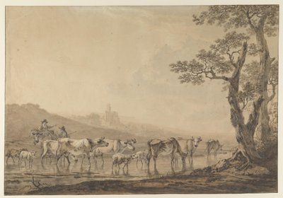 En boskapshjord som korsar ett vattendrag av Jacob van Strij