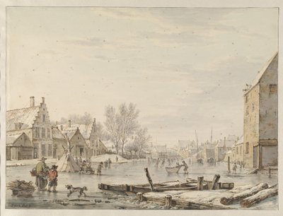 Vy över stadsmuren i Dordrecht på vintern av Jacob van Strij