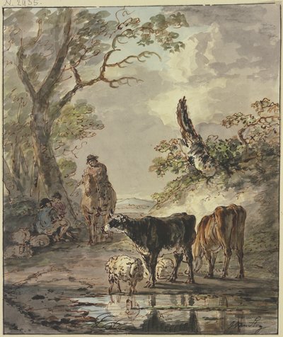 Vilande herdar vid en vattenplats av Jacob van Strij