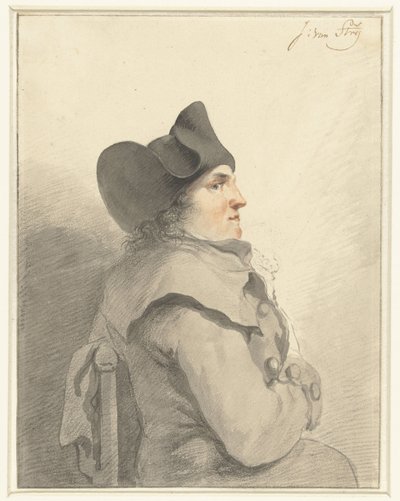 Sittande man med svart söm, i profil, vänd åt höger av Jacob van Strij