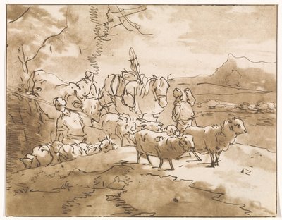 Herdar med boskap i ett bergslandskap av Jacob van de Velde (graveur)