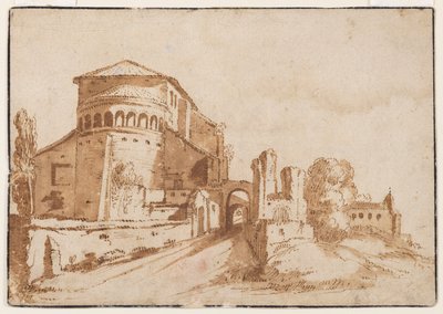 Vy över Santi Giovanni e Paolo a Celio, Rom av Jacob van den Ulft