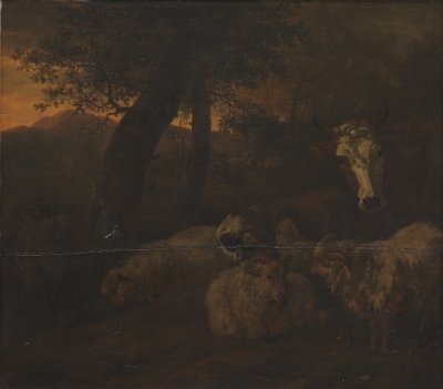 Flock får i en skog av Jacob van der Does d.Æ.