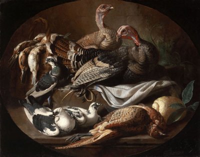 Stilleben med döda och levande höns av Jacob van der Kerckhoven