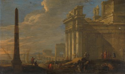 Italiensk hamnutsikt av Jacob van der Ulft (signed by artist)