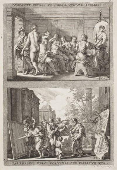 Zeuxis och Parrhassius av Jacob von Sandrart