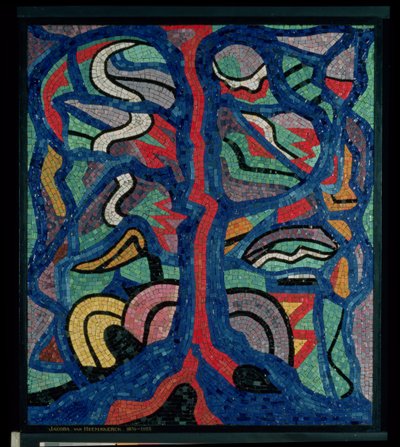 Träd, sammansättning i rött, svart, blått och gult (mosaik) av Jacoba Berendina van Heemskerck van Beest