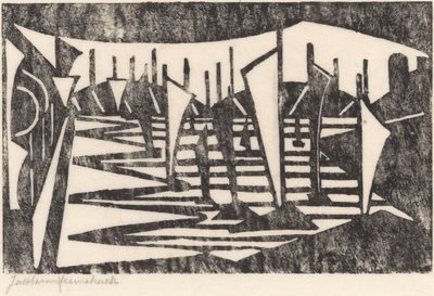 Komposition (Båtar i en hamn) av Jacoba van Heemskerck (signed by artist)