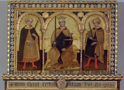 Rättvisa mellan St Felix och St Fortunato av Jacobello del (attr. to) Fiore