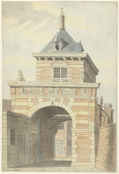 Utsikt över den gamla Vriesche Poort i Alkmaar av Jacobus Andreas Crescent