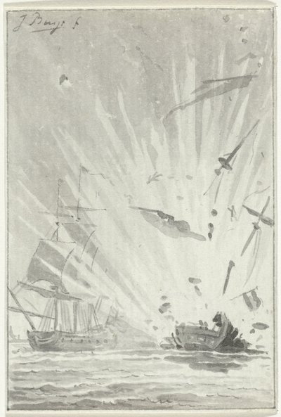 Explosion av den holländska kaparen De Dappere Patriot i strid med det engelska skeppet Kameleon, 14 augusti 1781 av Jacobus Buys