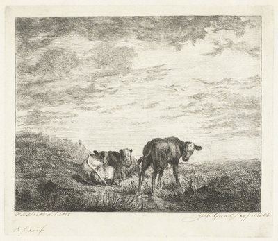 Tre kalvar av Jacobus Cornelis Gaal (signed by artist)