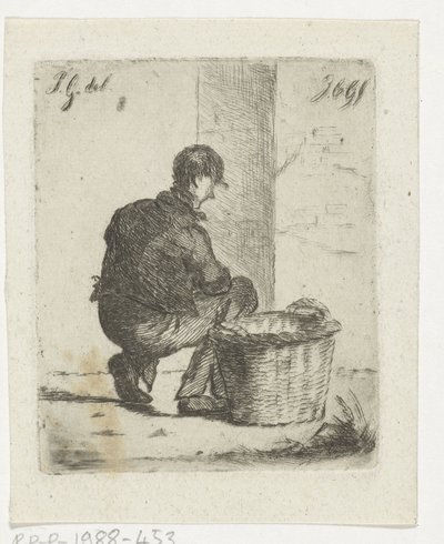 Stallpojke med flätad korg av Jacobus Cornelis Gaal