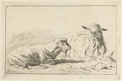 Två liggande getter av Jacobus Cornelis Gaal