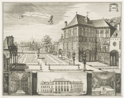 Utsikt över Rubens House i Antwerpen Utsikt över Hilwerue-huset i Antwerpen Parties de la maison Hilwerue Aanvers 1692 (titel på objekt) av Jacobus Harrewijn