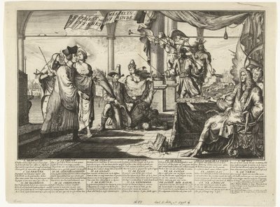 Tecknad film om advokatkåren som drar nytta av människans gräl, 1687 Interest des