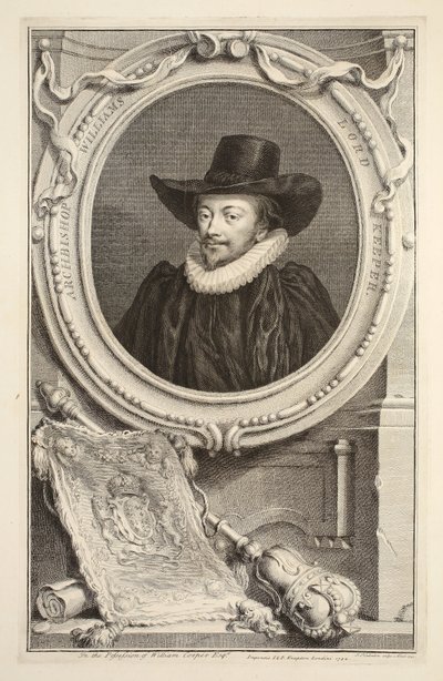 Porträtt av ärkebiskop Williams, Lord Keeper of the Seal, illustration från "Heads of Illustrious Persons of Great Britain", pub. av Knapton, London 1742 av Jacobus Houbraken