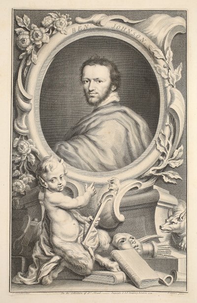 Porträtt av Ben Johnson, illustration från "Heads of Illustrious Persons of Great Britain", pub. av Knapton, London 1742 av Jacobus Houbraken