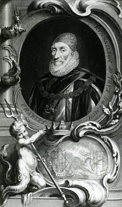 Porträtt av Charles Howard, Earl of Nottingham, illustration från "Heads of Illustrious Persons of Great Britain", pub. av Knapton, London 1742 av Jacobus Houbraken