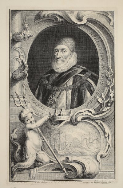 Porträtt av Charles Howard, Earl of Nottingham, illustration från "Heads of Illustrious Persons of Great Britain", pub. av Knapton, London 1742 av Jacobus Houbraken