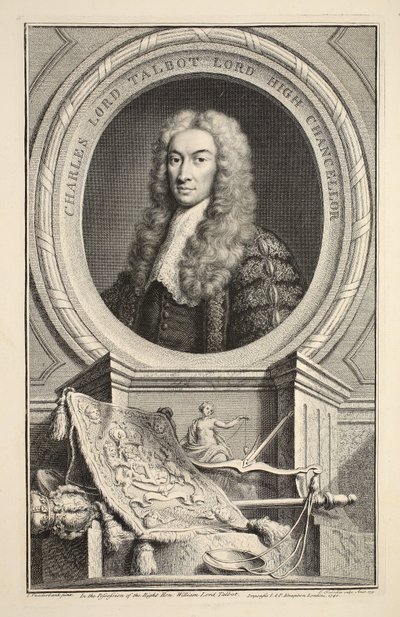 Porträtt av Charles, Lord Talbot, illustration från "Heads of Illustrious Persons of Great Britain", utgiven av Knapton, London 1742. av Jacobus Houbraken