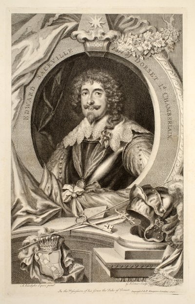 Porträtt av Edward Sackville, illustration från "Heads of Illustrious Persons of Great Britain", pub. av Knapton, London 1742 av Jacobus Houbraken