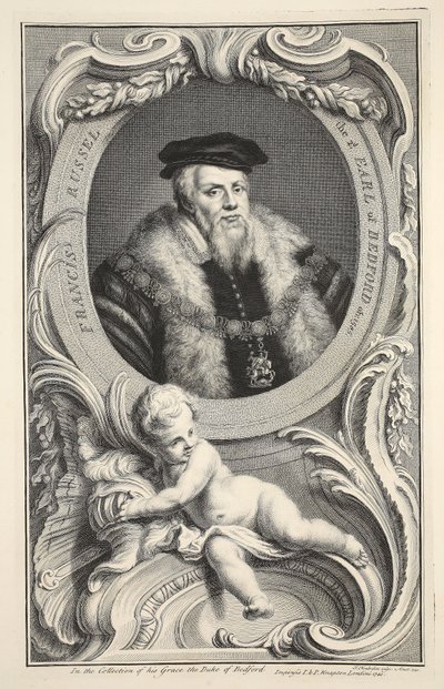Porträtt av Francis Russell, illustration från "Heads of Illustrious Persons of Great Britain", utgiven av Knapton, London 1742. av Jacobus Houbraken