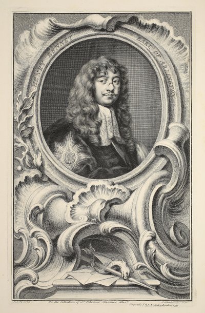 Porträtt av Henry Bennet, Earl of Arlington, illustration från "Heads of Illustrious Persons of Great Britain", pub. av Knapton, London 1742 av Jacobus Houbraken