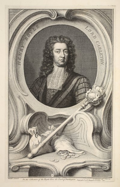 Porträtt av Henry Boyle, Lord Carleton, illustration från "Heads of Illustrious Persons of Great Britain", pub. av Knapton, London 1742 (gravyr) av Jacobus Houbraken