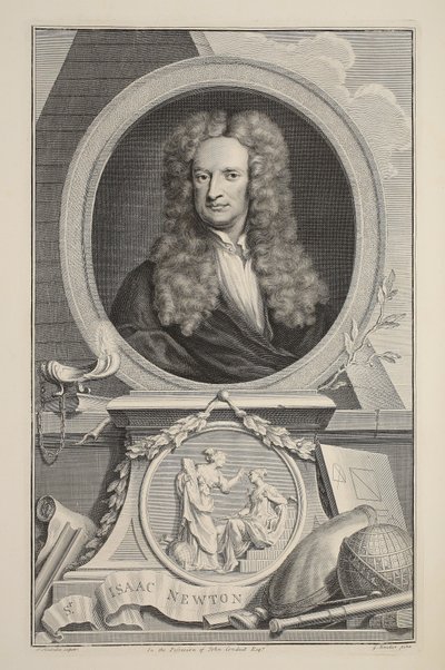 Porträtt av Isaac Newton, illustration från "Heads of Illustrious Persons of Great Britain", pub. av Knapton, London 1742 av Jacobus Houbraken