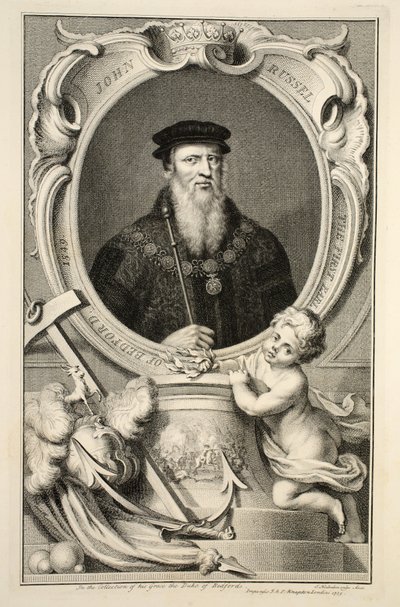 Porträtt av John Russell, illustration från "Heads of Illustrious Persons of Great Britain", utgiven av Knapton, London 1742. av Jacobus Houbraken