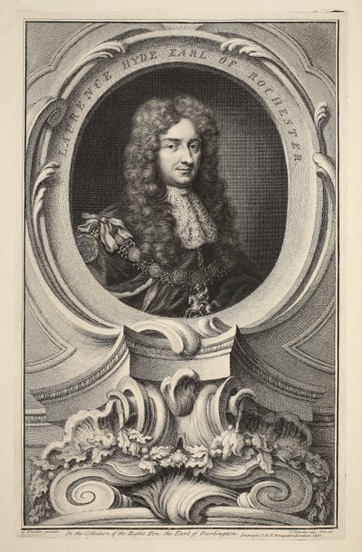 Porträtt av Laurence Hyde, Earl of Rochester, illustration från "Heads of Illustrious Persons of Great Britain", pub. av Knapton, London 1742 av Jacobus Houbraken