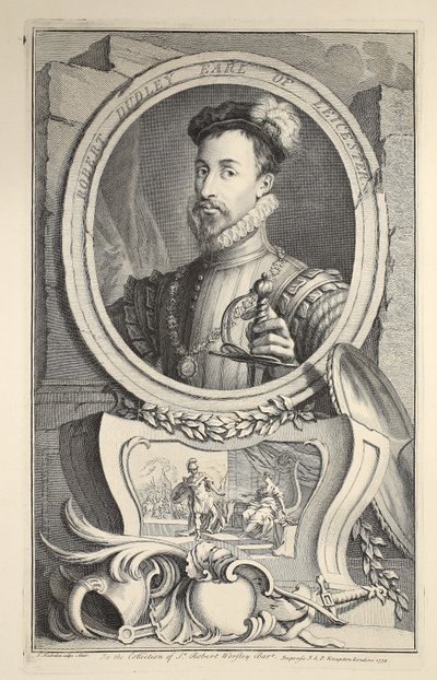 Porträtt av Robert Dudley, earl av Leicester, illustration från "Heads of Illustrious Persons of Great Britain", utgiven av Knapton, London 1742. av Jacobus Houbraken