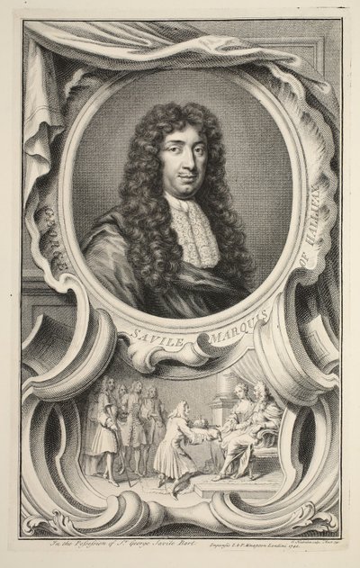 Porträtt av Savile, markis av Halifax, illustration från "Heads of Illustrious Persons of Great Britain", pub. av Knapton, London 1742 av Jacobus Houbraken