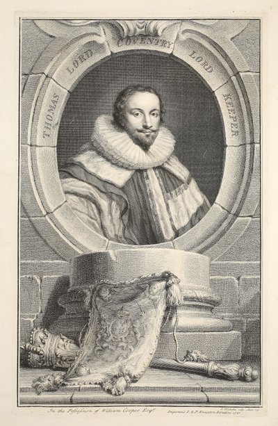 Porträtt av Thomas, Lord Coventry, illustration från "Heads of Illustrious Persons of Great Britain", pub. av Knapton, London 1742 av Jacobus Houbraken
