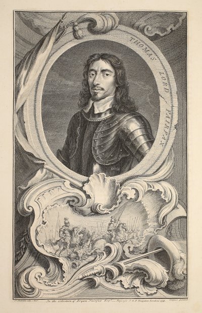 Porträtt av Thomas, Lord Fairfax, illustration från "Heads of Illustrious Persons of Great Britain", pub. av Knapton, London 1742 av Jacobus Houbraken