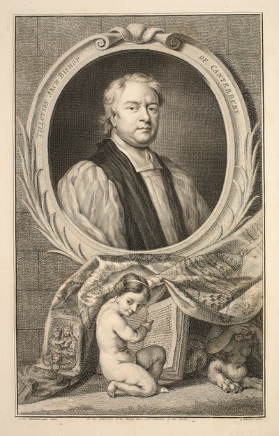 Porträtt av Tillotson, ärkebiskop av Canterbury, illustration från "Heads of Illustrious Persons of Great Britain", pub. av Knapton, London 1742 av Jacobus Houbraken
