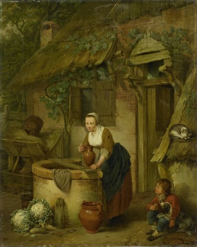 Kvinna som drar vatten från en brunn av Jacobus Johannes Lauwers