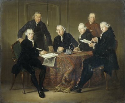 De fyra regenterna, sekreteraren och husfadern i det spetälska huset i Amsterdam, 1773 av Jacobus Luberti Augustini