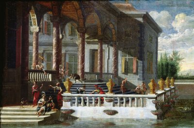 Italienska palatset med galleri och terrass (målning) av Jacobus Saeys
