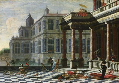 Italienskt palats med terrass (olja på duk) av Jacobus Saeys