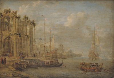 Hamnscen med antika ruiner av Jacobus Storck