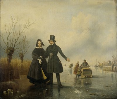 Porträtt av herr och fru Thijssen på isen av Jacobus Sörensen