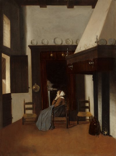 Ung kvinna i ett interiör, ca. 1660. av Jacobus Vrel